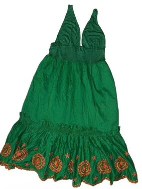 Akualani Green Halter Dress with Orange Label Detail